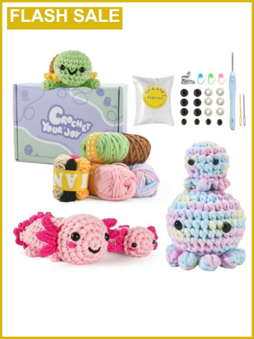 All-in-One Beginner Crochet Kit w Video Guides & Pre-Strung Yarn
